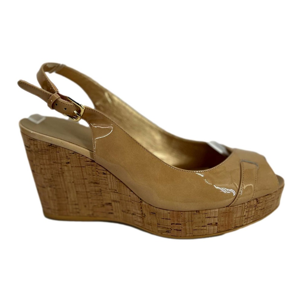 Stuart Weitzman Nude Patent Leather Slingback Platform Heel Size 10 EUC - Picture 6 of 11